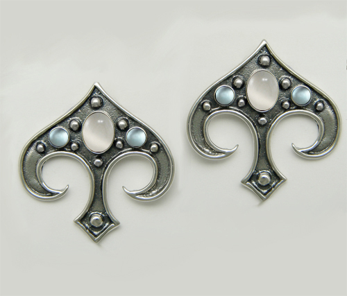 Sterling Silver Gothic Inspired Drop Dangle Earrings With White Moonstone And Blue Topaz